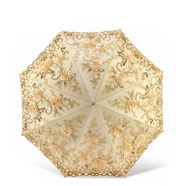 

portable folding lace flower print umbrella women rain uv protection embroider umbrellas