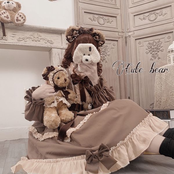 

luxury casual dresses dign caramel teddy bear lolita soft cute drs op, Black;gray