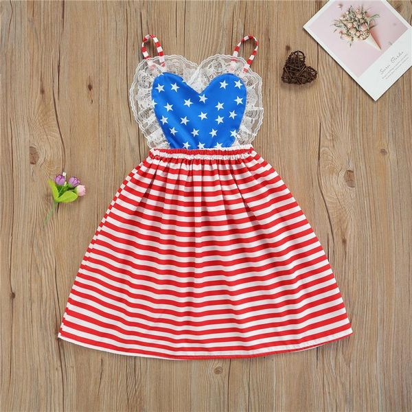 

girl's dresses 2021 toddler fashion independence day skirt, baby girls star stripe stitching lace trim backless princess slip dress, 0-, Red;yellow