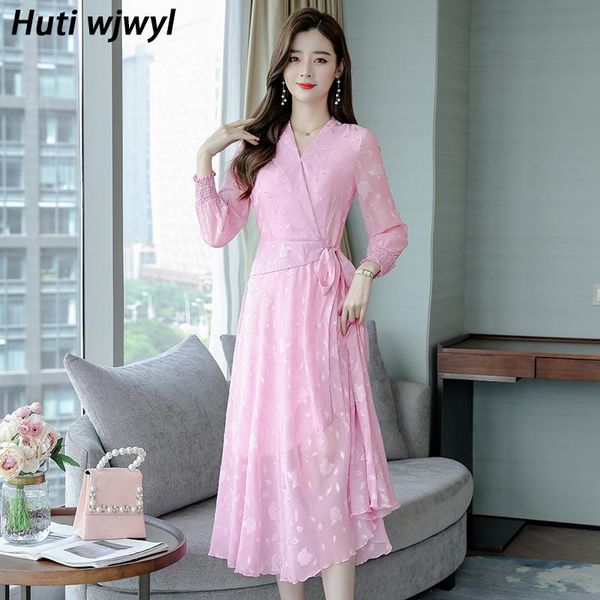 

casual dresses 2021 vintage chiffon pink maxi dress plus size autumn winter long sleeve black elegant women bodycon party vestidos, Black;gray