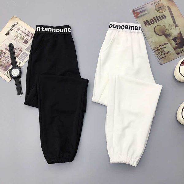 Outono High Streetwear Pant Punk Anel Esportes Harajuku BF Loose All-Match Slim Casual Harem 210531