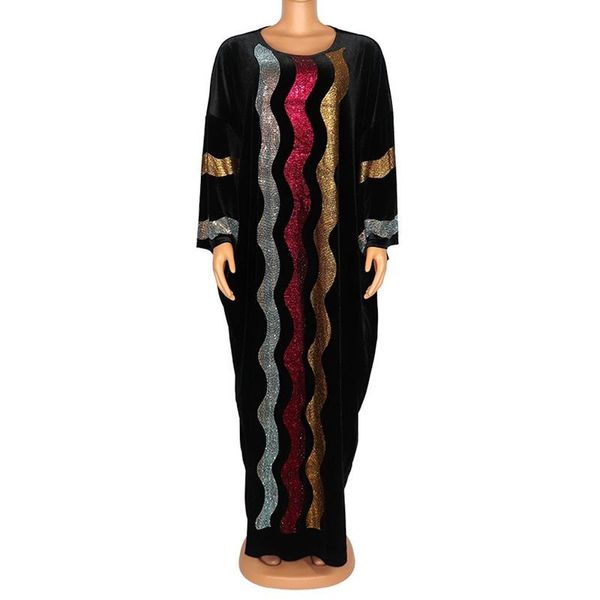 

ethnic clothing elegant velvet dress women africa bazin long sleeve robe growns muslim moroccan kafan diamon maxi dresses for african, Red