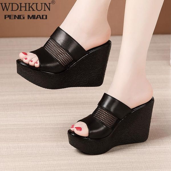 

slippers plus size 32-43 high heels women wedding shoes summer 2021 cutout platform wedges slides ladies for office, Black