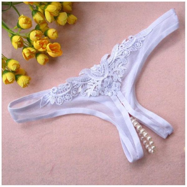 

women's panties erotic lingerie exotic ladies thong embroidered open crotch pearl massage t-pants tulle see-through, Black;pink