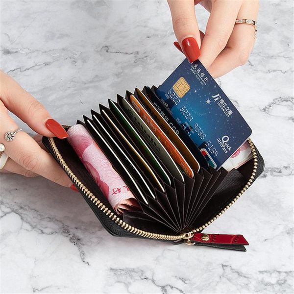 

wallets men women business card holder pu leather zipper pocket id bank case coin purse, Red;black