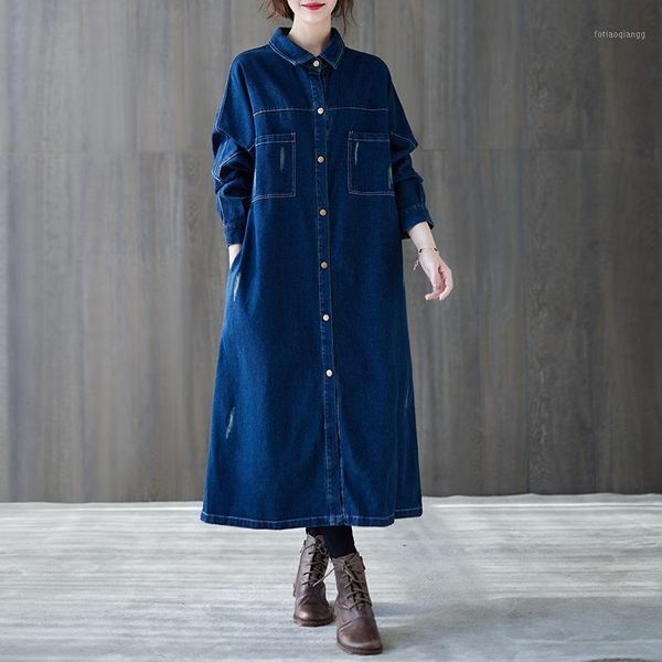 

women's jackets big size loose single breasted denim trench coat women vintage solid color long windbreaker female streetwear outerwear, Black;brown