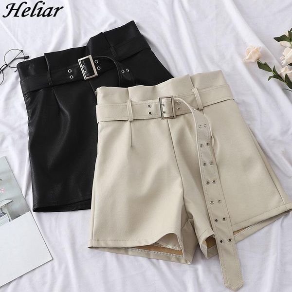 

women's shorts heliar women pu leather cool punk sashes wide leg spring autumn loose black streetwear 2021, White;black