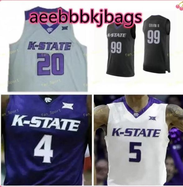 

ncaa college kansas state wildcats basketball jersey 5 barry brown jr 14 makol mawien 20 xavier sneed 21 james love iii 23 austin trice cust, Black
