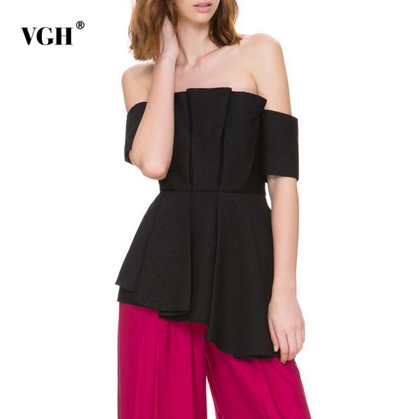 

elegant black blouse for women slash neck short sleeve off shoulder slim female fashionable clothing summer tide 210507, White