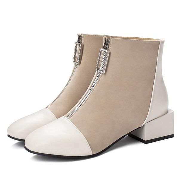 

boots women suede short fashion handmade classic round toe sheepskin insole metal buckle decoration all-match, Black