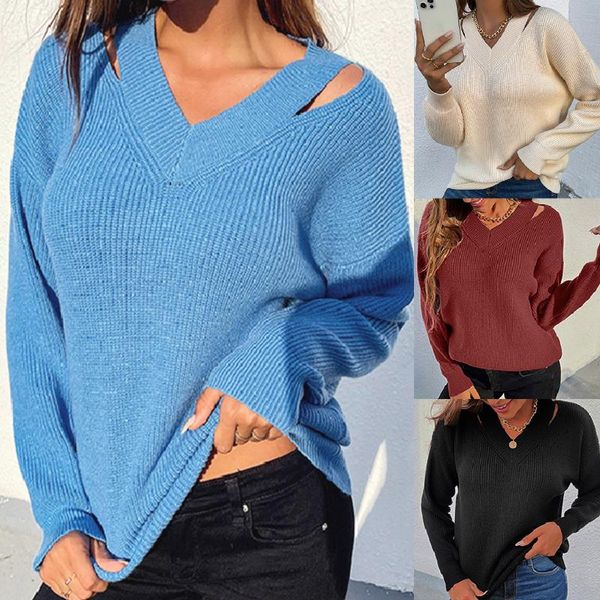 

women's sweaters v neck women pulovers casual boho holiday knitwear sweater oversize long sleeve solid jumper winter 2021 design, White;black