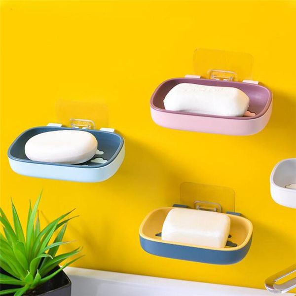 

bathroom storage & organization wall-mounted double layer soap rack suction up holder durable creative box punch-accessory