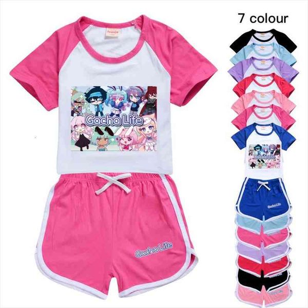 

gacha life kawaii fashion t-shirt shorts leisure sports suit boy clothing set school kids outfit girls boutique outfits, White