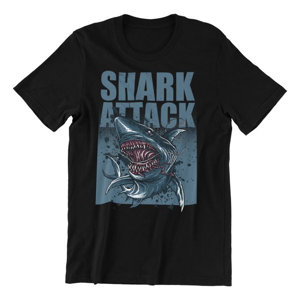 

sea shark attack - men's cotton t-shirt horror movie jaws, White;black