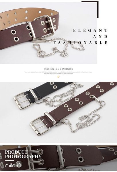 

belts european and american style trendy fashion double exhaust eye chain clause japanese korean version of punk l, Black;brown