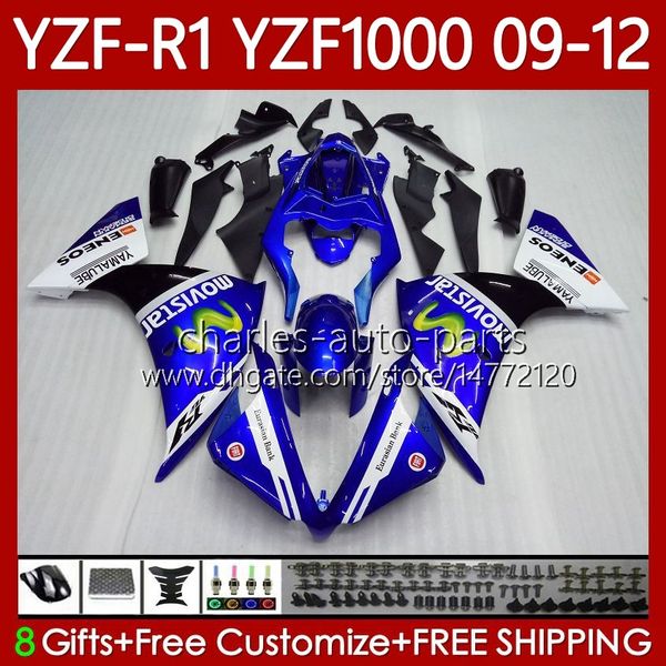 OEM-Karosserie für Yamaha YZF-R1 YZF1000 YZF R 1 1000 CC 2009–2012 Karosserie 92Nr.18 YZF R1 1000CC YZFR1 09 10 11 12 Movistar Blue YZF-1000 2009 2010 2011 2012 MOTO-Verkleidungsset
