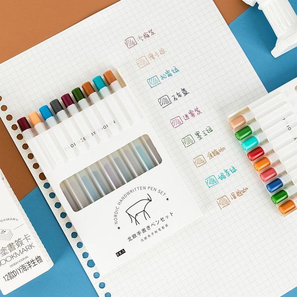 Canetas em gel 9pcs Nórdicos manuscritos Morandi Color Conjunto com 12pcs marcadores para desenho gratuito DIY Marcador de escritórios da escola de escritório A6762