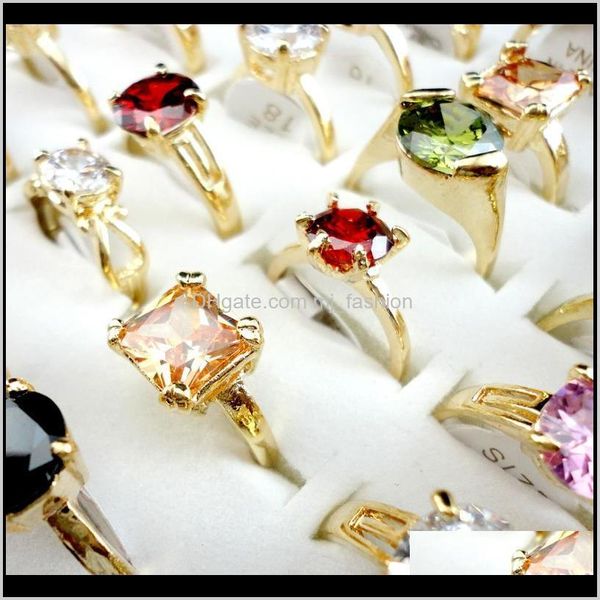 Solitaire Yüzükler JewelryFashion Renkli Zirkon Altın Nişan Yüzüğü Kadınlar Için Moda Bütün Takı Toplular Mix Lots PS1634 Bırak Deli