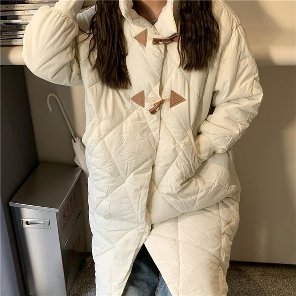 

women's wool & blends 2021 winter jacket long fashion cotton-padded croissant buckle korean loose thick solid color bread female coat 4, Black