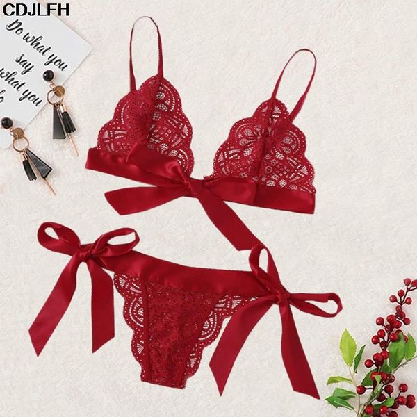 

bras sets kawaii lace scallop bra and panty set bow lingerie open & women transparent pantie female red lenceria mujer, Red;black
