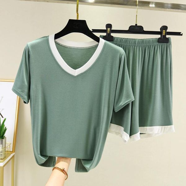 

women's tracksuits pajamas suit summer pijamas women modal plus size home clothes outside all match shirt + shorts pants two-piece pyj, Gray