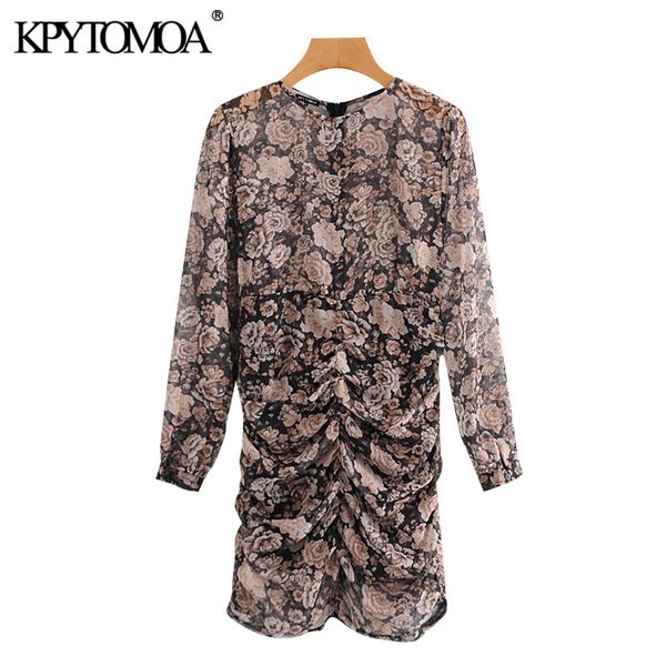 

women fashion metallic thread floral print pleated mini dress vintage long sleeve with lining female dresses mujer 210416, Black;gray