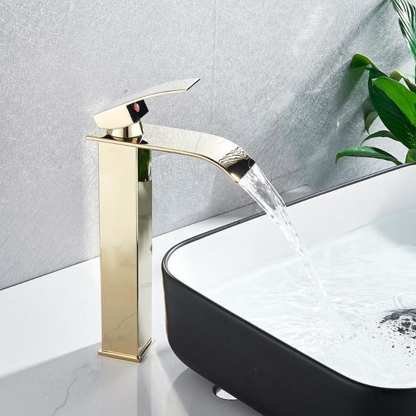 

brushed nickel waterfall basin faucet single lever bathroom vessel sink tap deck mounted brass lavatory mixer faucets