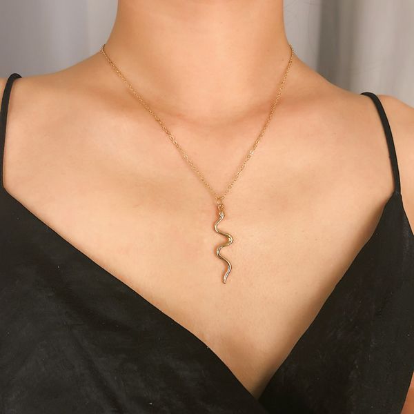 

snake pendant necklace minimalist style animal design alloy cross chain fashion women birthday party jewelry gift, Silver