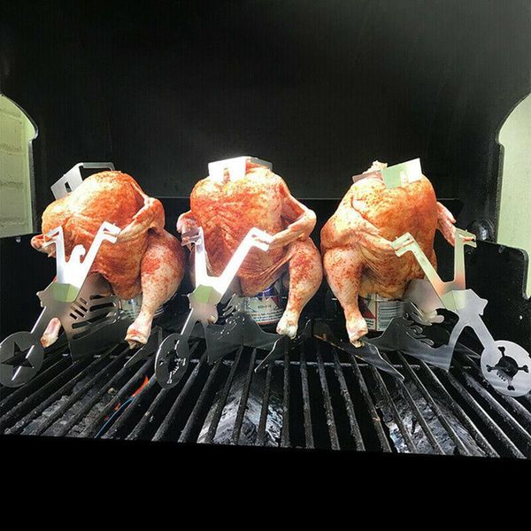 

tools & accessories 2021 est bbq chicken stand, stainless steel biker beer can holder for smoker, oven, grill