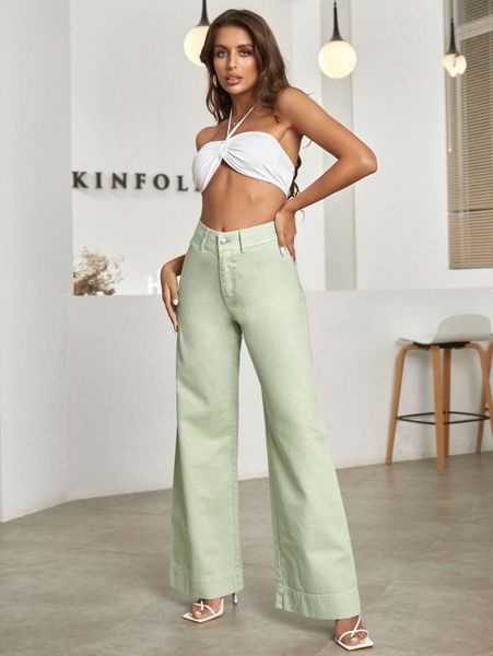 

tall zipper fly wide leg jeans e027#, Blue