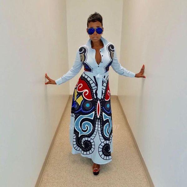 

ethnic clothing 2021 african bazin dashiki dress women print long sleeve stand collar shirt v-neck maxi clothes nigerian femme, Red