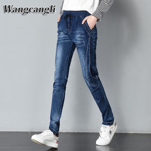 

Women's Jeans XL-5XL Summer Large Size Woman Drawstring Elastic Slim Pants Female Haren Feet jeans J5B9, Blue
