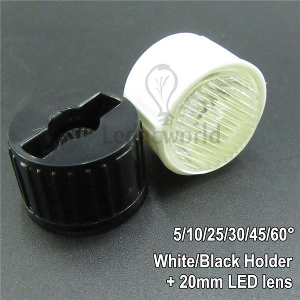 

bulbs 50pcs 1w 3w 5w 20mm stripe optical led lens with white/black holder angle 5 10 25 30 45 60 degree for diy