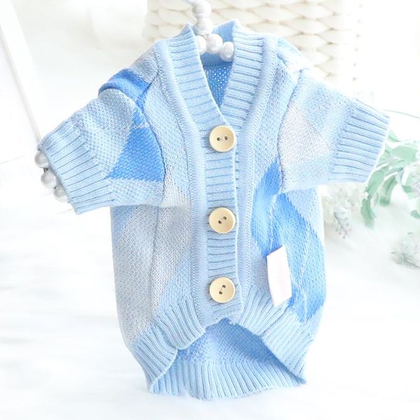 

dog apparel autumn sweater for dogs diamond plaid cardigan jumper buttons closure puppy clothes