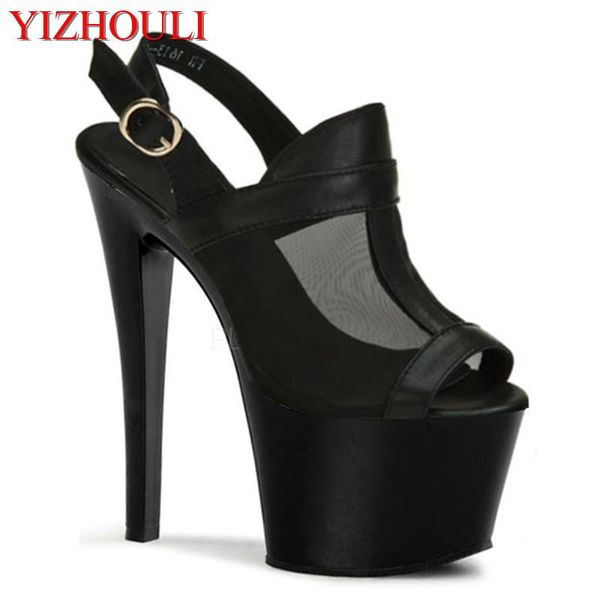 

black high heels and elegant peep toe 17cm sandals stripper shoes