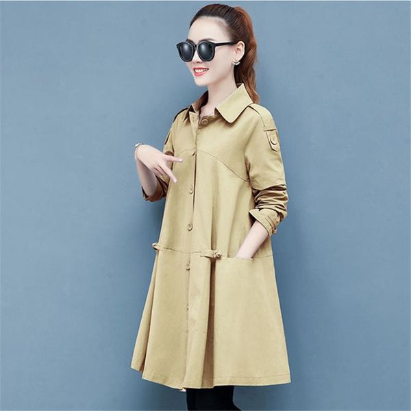 

women's trench coats 2021 spring autumn jacket women single-breasted solid windbreaker female long coat loose overcoat plus size ladies, Tan;black