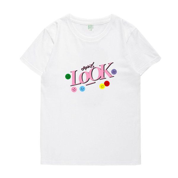 

women's t-shirt summer style kpop apink look smiling faces printing t shirt fashion o neck short sleeve, White