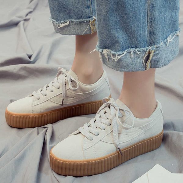 Scarpe autunnali Basic Canvas Small White Studente coreano con suola spessa da donna 2021 Fashion A1-38 Y0907