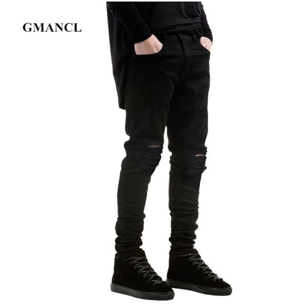 

men black ripped skinny jeans hip hop swag denim scratched biker jeans joggers pants famous brand designer men trousers 211206, Blue