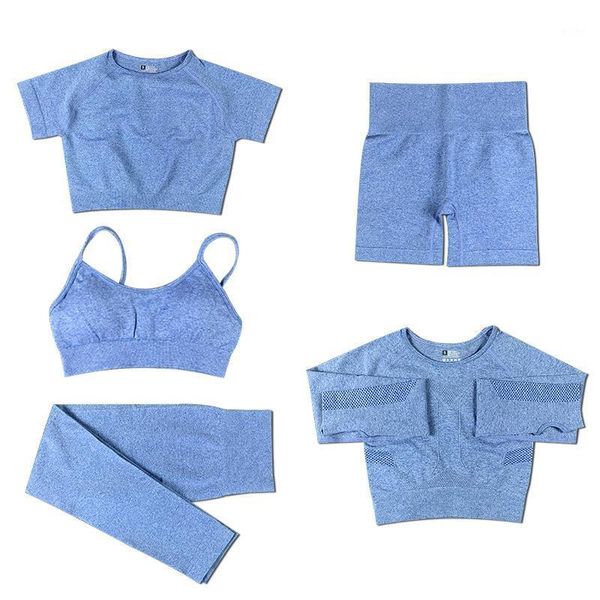 

yoga outfit 2/3/5 pcs seamless set gym clothing fitness sportswear cropped shirts women high waist leggings sports suit sport bra