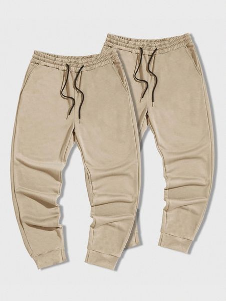 

men 2pcs drawstring waist sweatpants r1gx#, Black