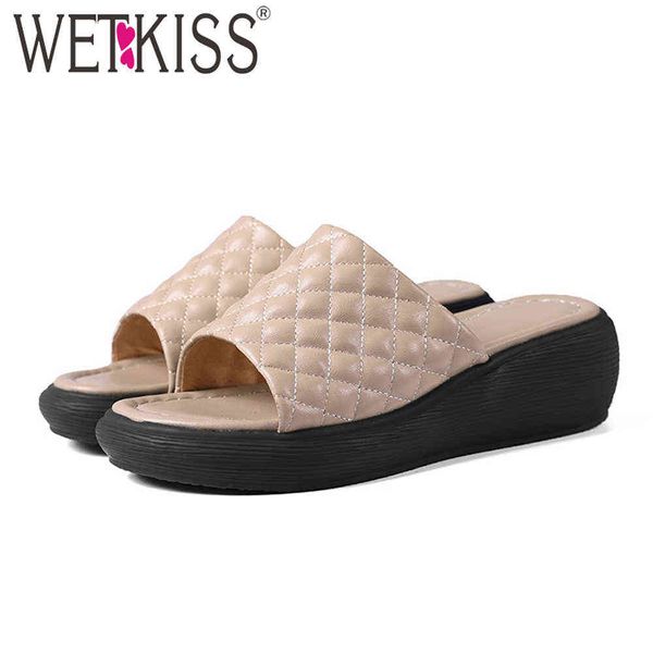 

wetkiss women slippers wedges platform heels shoes summer slide sandals thick med heels mules shoes bohemian female comfy shoes 210630, Black