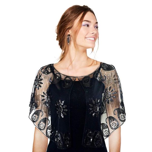 

scarves black 1920s shawl sequin beaded evening cape wedding bridal wraps bolero vintage flapper cover up, Blue;gray