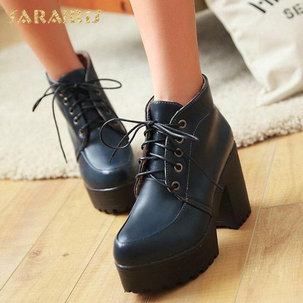 

boots sarairis 2021 design big size 43 platform shoes woman female lace up chunky high heels black white women