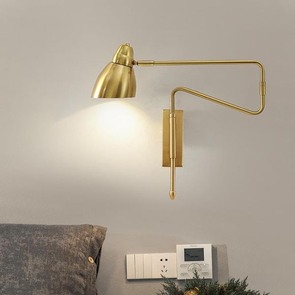 

wall lamp industrial adjustable long-arm retractable creative with switch reading bedside e27 lights fexible folding black gold