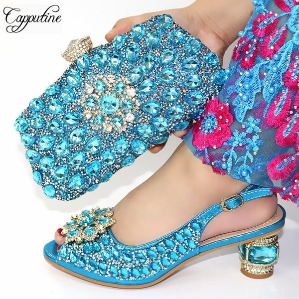 

selling rhinestone wedding shoes and bag set est design italian pumps size 38-42 dress, Black