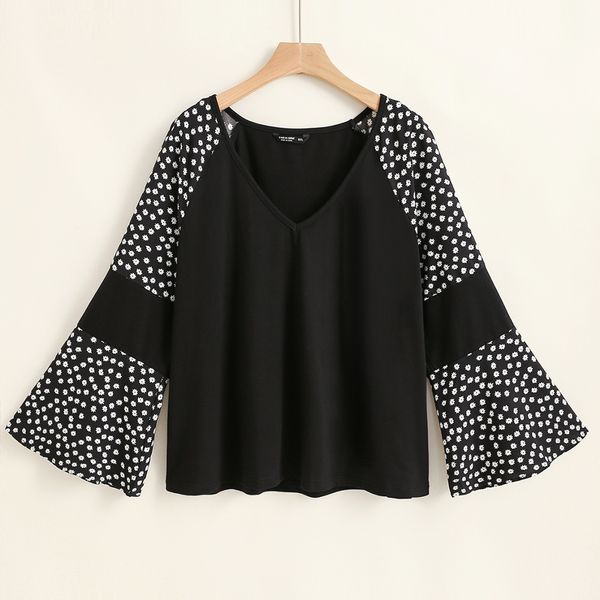 

plus size dresses hy36# spring autumn large long sleeve dot t-shirt loose casual color matching round ne top
