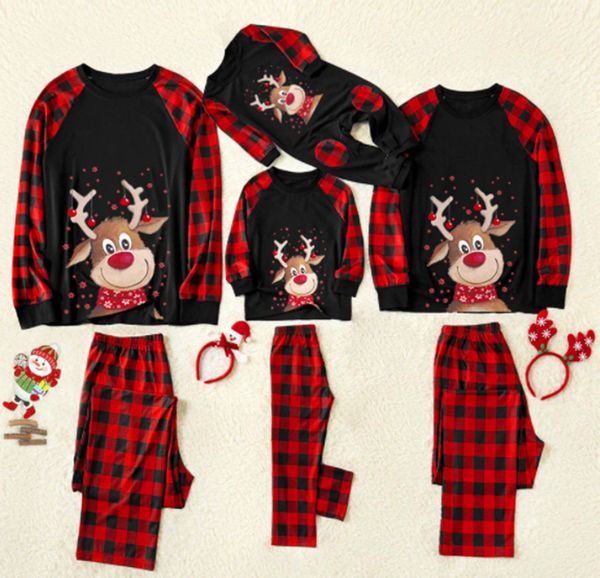

christmas elk print black family matching pajamas set, parent-child home service, Blue