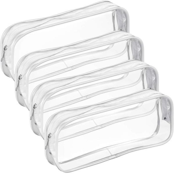 

pieces clear pvc zipper pen pencil case, big capacity bag makeup pouch with for school office stationery(white) bags