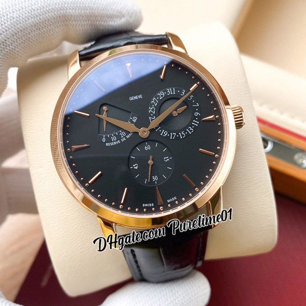 

43mm traditionnelle a21j automatic mens watch power reserve rose gold black dial stick markers leather strap sports watches2 styles puretime, Slivery;brown